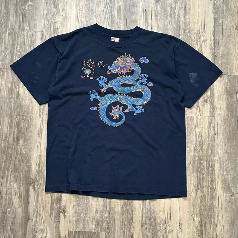 Vintage 1999 Diana Dee Tyler Single Stitch Blue Dragon Graphic T-shirt Size XL